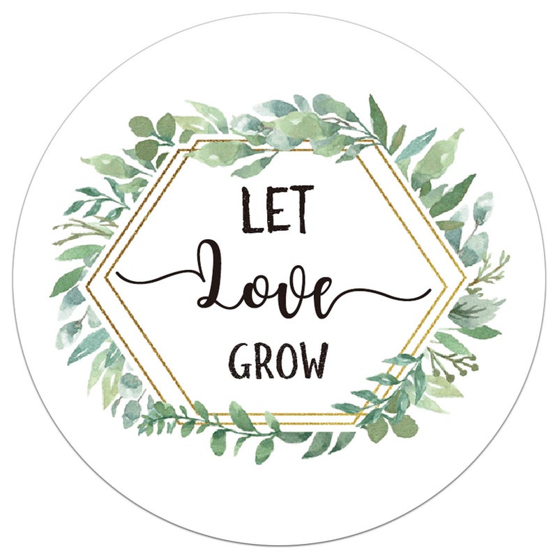 Mr.Mug 50 Pcs Let Love Grow Stickers, Greenery Eucalyptus Favor Stickers, Baby Shower Favor Stickers, Wedding and Bridal Shower Favor Labels, 2 Inch. - Image 1